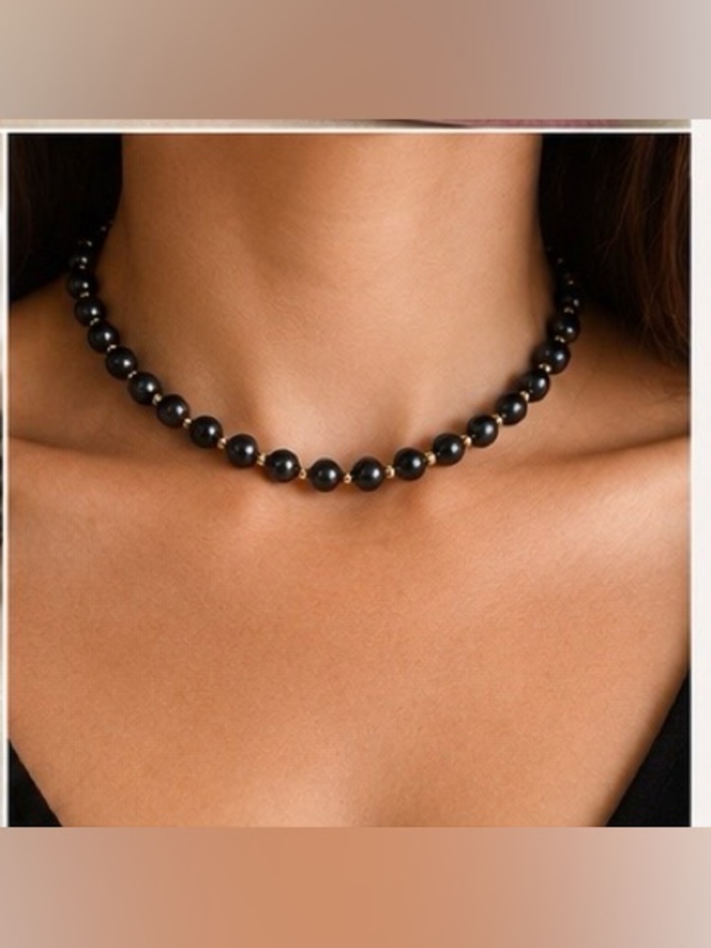Vintage Black Genuine Freshwater Cultured Pearl Necklace Bracelet Set Y2K 90s